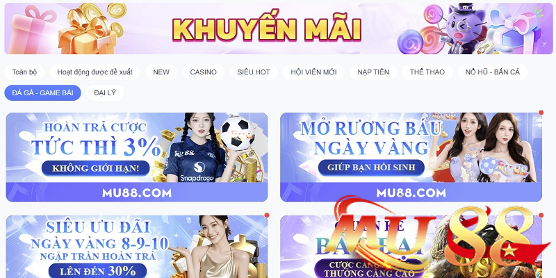 Khuyến mãi đá gà - game bài: Tri ân toàn bộ hội viên Mu88 1 Khuyến mãi đá gà - game bài